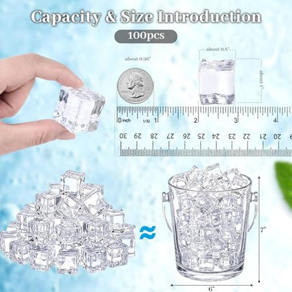 100 PCS Clear Fake Ice Cubes, 1x1x0.8Inch Acrylic Ice Vase Fillers | Table Centerpiece Photography Accessories Food Props, Table Scatter Decoration