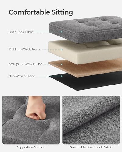 SONGMICS Mazie Collection - Small Folding Storage Ottoman, Foot Rest Stool, 12.2 x 16.1 x 12.2 Inches, 286 lb Load Capacity, for Living Room, Bedroom, Home Office, Dorm, Dark Gray ULSF102G01