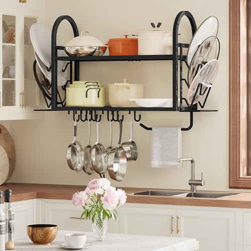 30 Inch Pot Rack Wall Mounted, 2 Tier Pots and Pan... (Black | Metal)