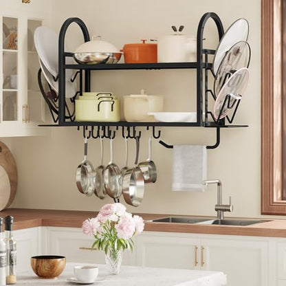 30 Inch Pot Rack Wall Mounted, 2 Tier Pots and Pan... (Black | Metal)