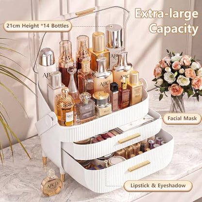 Makeup Organizer Skincare Organizers With Drawers | Cosmetic Display Cases with Transparent Cover, Skincare Organizers for Bathroom Countertop, Bedroom Vanity Desk, White