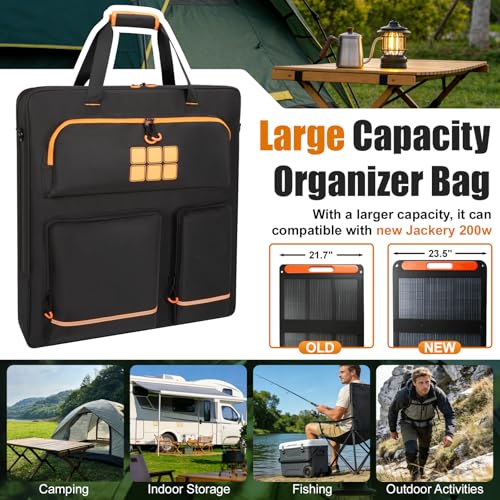Solar Panel Storage Bag Fit for New Jackery SolarSaga 200W 100W | Orange Lining, Deepened Opening, Zipper with Pull, Multi-Accessory Space, Solar Panel Travel Carrying Case, Black