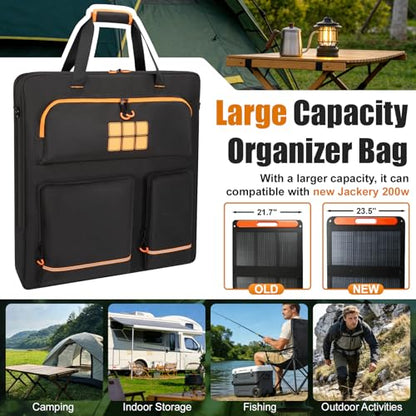 Solar Panel Storage Bag Fit for New Jackery SolarSaga 200W 100W | Orange Lining, Deepened Opening, Zipper with Pull, Multi-Accessory Space, Solar Panel Travel Carrying Case, Black