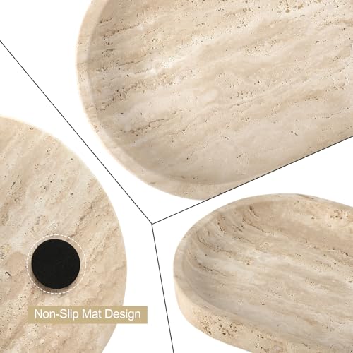 Natural Marble Tray for Bathroom Counter, 10" x 5" Travertine Marble Storage Trays for Perfume, Cosmetics, Jewelry, Vanity Tray Stone Trays for Home, Decorative Tray for Dresser Organizer