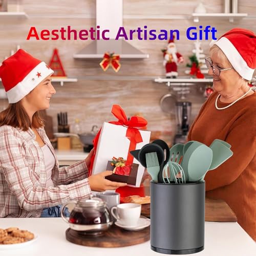 Kitchen Utensil Holder Extra Large 360°Rotating Fo... (grey | Stainless Steel)