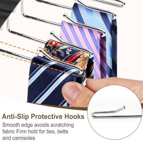 2 Pack Tie Rack Hanger, 24 Hooks Each, Space Saving Wooden Tie Organizer for Men, Holds Up to 24 Ties Belts Scarves, 360° Rotating Anti-Slip Rustproof Foldable Steel Hooks, No Wrinkles