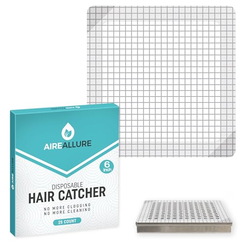 25 Pack Disposable Shower Drain Hair Catcher Mesh Stickers - Peel & Stick Drain Strainers to Prevent Clogs, Strong Waterproof Adhesive, Mess-Free Disposable Drain Covers for Shower, 6 inch, Square