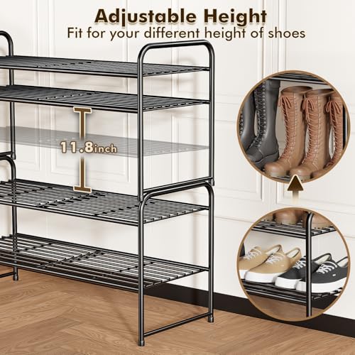 SUFAUY 2-Tier 33" Wide Shoe Rack, Closet Metal Shoe Rack Organizer Heavy Duty, Stackable, Black