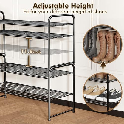 SUFAUY 2-Tier 33" Wide Shoe Rack, Closet Metal Shoe Rack Organizer Heavy Duty, Stackable, Black