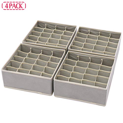 DIOMMELL Set of 4 Foldable Cloth Storage Box Closet Dresser Drawer Organizer Fabric Baskets Bins Containers Divider for Clothes Underwear Socks Lingerie Clothing, Grey 40-0000