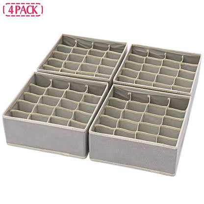 DIOMMELL Set of 4 Foldable Cloth Storage Box Closet Dresser Drawer Organizer Fabric Baskets Bins Containers Divider for Clothes Underwear Socks Lingerie Clothing, Grey 40-0000
