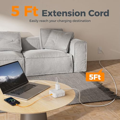 TESSAN Surge Protector Power Strip with 900J Surge Protection, 5 Ft, White | 8 AC with 3 USB Ports (1 USB C), Flat Plug Extension Cord, 3 Sided Outlet Extender with Power Switch for Office, Dorm Room