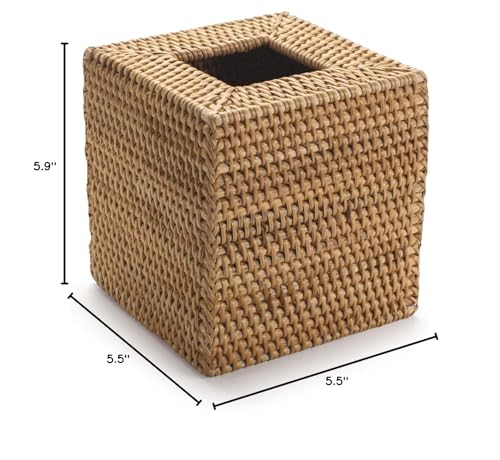 Rattan Tissue Box Cover Natural Woven Facial Napkin Holder Square (Natural, 5.5x5.5x5.9 Inch)