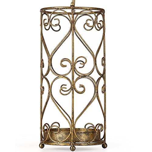 Umbrella Rack Stand,Umbrella Rack for Entryway,Canes Walking Sticks,Cast Iron Bird Handle and Drip Tray (Antique Gold) | Place cat wands or pet toys,Cast Iron Bird Handle And Drip Tray (Antique Gold)