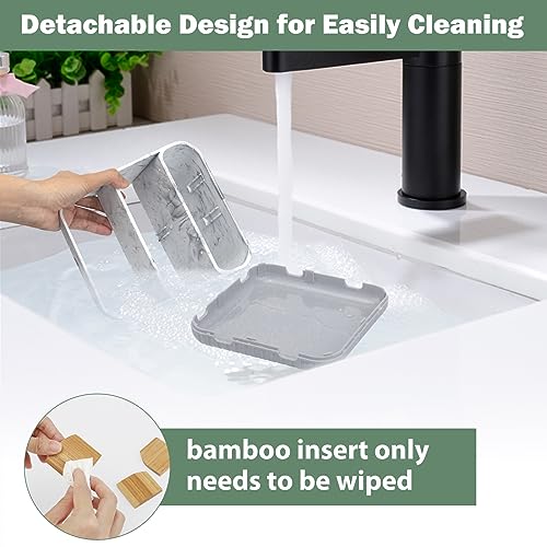 Bathroom Toothbrush Holders,6 Slots,Detachable for Easy Clean, Grey/Marble | Electric Toothbrush, with bamboo divider, drainage hole, BPA-free,bathroom,office,kictchen,vanity countertop organizer