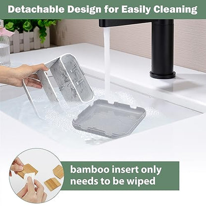 Bathroom Toothbrush Holders,6 Slots,Detachable for Easy Clean, Grey/Marble | Electric Toothbrush, with bamboo divider, drainage hole, BPA-free,bathroom,office,kictchen,vanity countertop organizer