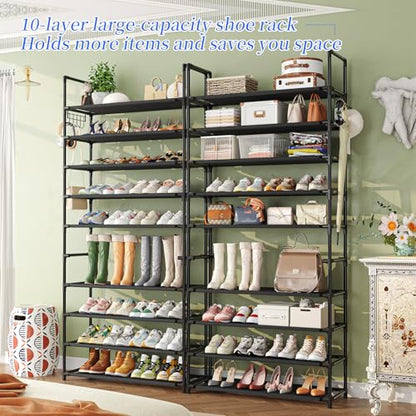Simple Trending Tall Shoe Rack Storage Holds 40 Pairs, 10 Tier Shoe Organizer Shelf Large Capacity for Entryway Closet, Black | Storage Holds 40 Pairs, Large Capacity, For Entryway Closet