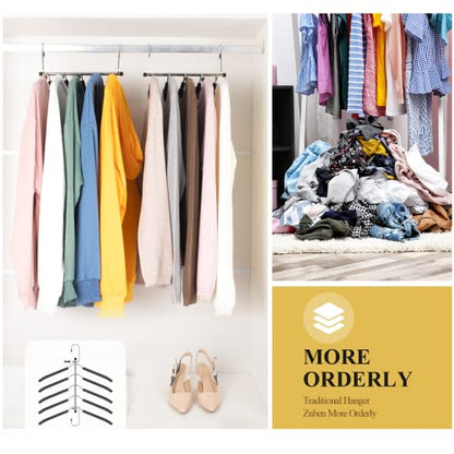 Space Saving Clothes Hangers – 5-in-1 Shirt & Coat Hangers with Non-Slip Foam, Stainless Steel Tiered Closet Organizer for Sweatshirts, Hoodies, Sweaters, T-Shirts – 2 Pack by ZNBEN