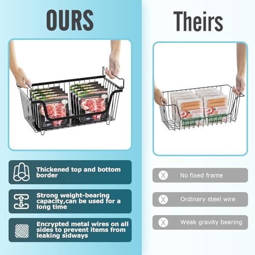 4 Pcs Stackable Wire Baskets Pantry Organizers and Storage Bins,Black | Breathable Metal Design with Rotating Handle,Ideal for Potato Onion Garlic Fruit Snack Veggie Kitchen Countertop Organization