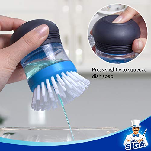 MR.SIGA Soap Dispensing Palm Brush Storage Set, 1 Pack, Navy/Blue | Dish brush with soap dispenser, palm scrubber, palm scrub brush, ideal for kitchen and dishes cleaning