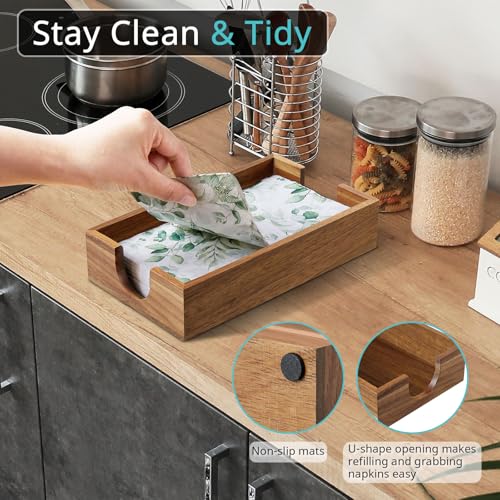 Napkin Holder for Bathroom, Acacia Wooden Guest Towel Holder Tray for Bathroom, Disposable Paper Hand Towel Holder for Bathroom Accessories, Dinner Napkin Holder for Kitchen Table Party