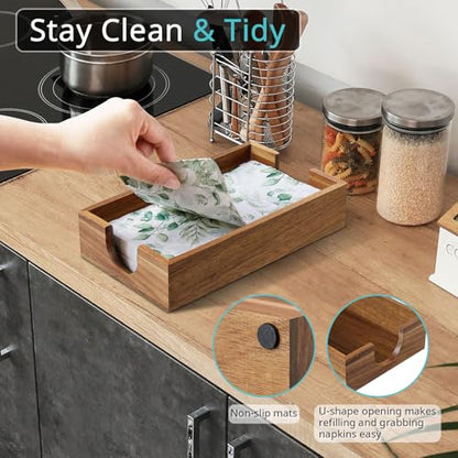 Napkin Holder for Bathroom, Acacia Wooden Guest Towel Holder Tray for Bathroom, Disposable Paper Hand Towel Holder for Bathroom Accessories, Dinner Napkin Holder for Kitchen Table Party