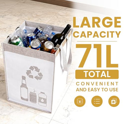 Recycle Waste Bag for Kitchen Home- Indoor Recycling Bins Trash Sorting Organizer, Reusable and Waterproof, Yellow, 2 Pack
