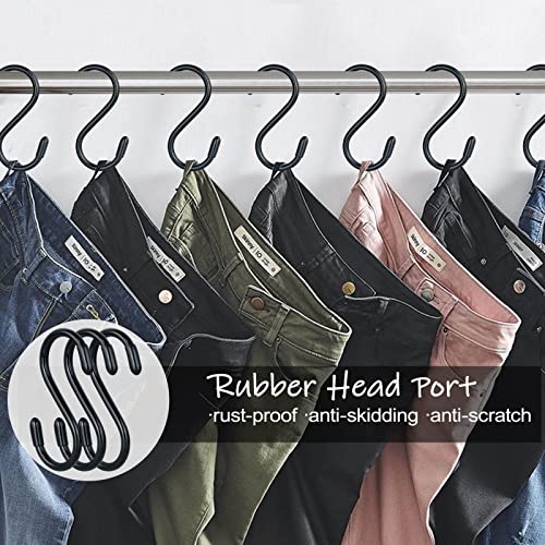 DINGEE 30 Pack Vinyl Coated Heavy Duty S Hooks for Hanging Plants, Clothes, Non Slip Steel Metal Black Rubber Coated Closet S Hooks for Hanging Jeans, Jewelry, Pot, Pan