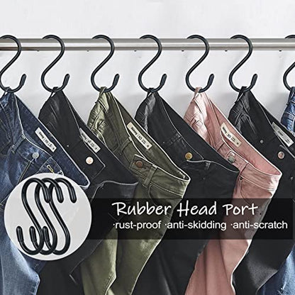 DINGEE 30 Pack Vinyl Coated Heavy Duty S Hooks for Hanging Plants, Clothes, Non Slip Steel Metal Black Rubber Coated Closet S Hooks for Hanging Jeans, Jewelry, Pot, Pan