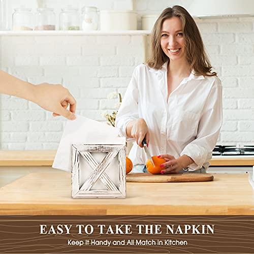 Farmhouse Wooden Napkin Holder for Tables, Rustic Kitchen Decor | for Counter, Ideal Napkin Dispenser for Dining Counter tops (White)