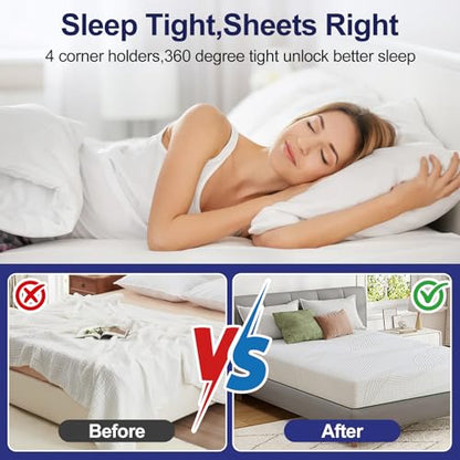 Bed Sheet Holders for Corners, New Upgrade Fitted Sheet Holder Grippers Dual-Side Lock Design, 4Pcs Sheet Straps Heavy Duty Sheet Clips Fitted All Mattress Sizes, Lock Sheet Holders Keep Firm (White)