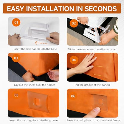 Upgrade Bed Sheet Holders for Corners - 4 Pack One-Time Installation Sheet Locks, Heavy Duty Fitted Sheet Clips to Keep Sheets Tight & Firm, No-Lift Mattress Sheet Grippers, Universal Fit