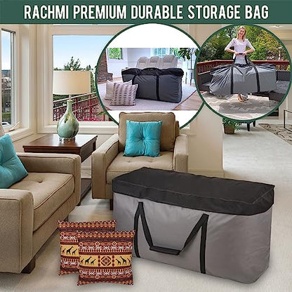 Rachmi 600D Extra Large Cushion Storage Bag 152 Gal 60", Water Resistant | Zipper & padded handle, Oversized 152 gal heavy duty, Outdoor moving & cushion storage, Fits Christmas tree, 60Wx20Dx29H