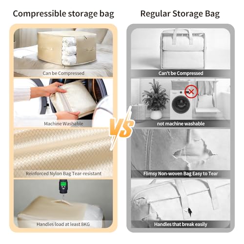 2 Pack Space Saving Comforter Storage Bag with Handle, 3-Layer Compression Blanket Storage Bags Adjustable In 3 Sizes (142L, 107L, 71L), Washable Bedding Organizer For Pillow Duvet Clothing Plush Toy
