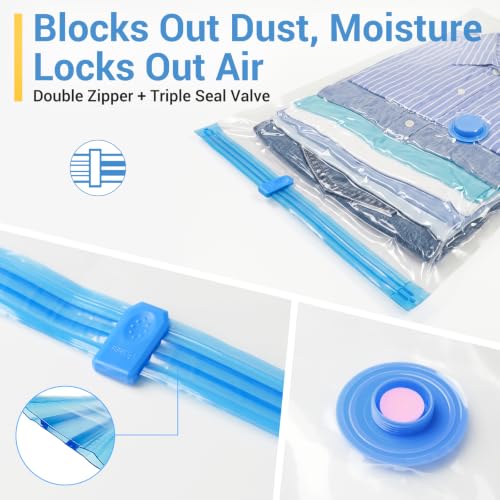 Vacuum Storage Bags with Hand Pump, Plastic Packaging Bags, 80% Space Saver Vacuum Seal Bags for Clothing, Travel Lugggage, Blankets, Comforters, 10 Medium