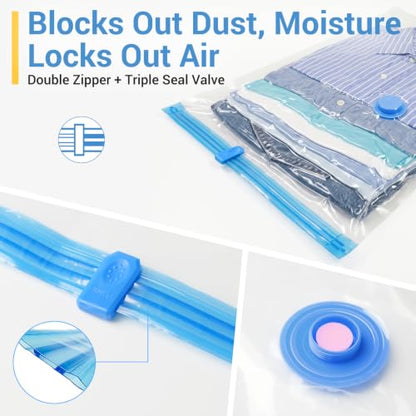 Vacuum Storage Bags with Hand Pump, Plastic Packaging Bags, 80% Space Saver Vacuum Seal Bags for Clothing, Travel Lugggage, Blankets, Comforters, 10 Medium