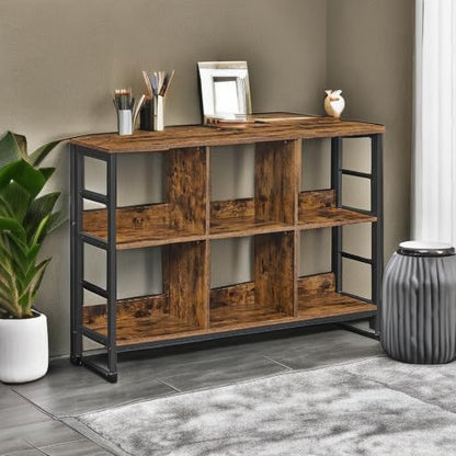 VASAGLE Bookshelf, Cube Shelf, Console Table, TV Stand with 6 Storage Cubes, for Office, Living Room, Bedroom, 13 x 47.2 x 31.5 Inches Industrial Design, Rustic Brown and Black ULLS104B01