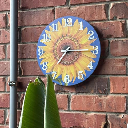 Yoiolclc Outdoor Clock Waterproof-Decorative Sun Flower Wall Clocks for Pool Patio Porch Garden(12 Inch,Sunflower)