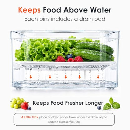 6 Pack Clear Fridge Organizer Bins with Drain Trays - Stackable