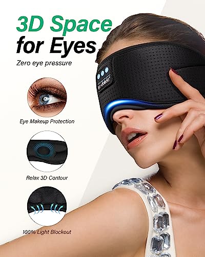 LC-dolida Sleep Headphones, White Noise Bluetooth Sleep Mask 3D Wireless Eye Mask Sleeping with Timing, Sleep Mask with Bluetooth Headphones for Side Sleepers Travel Yoga, Cool Gifts Men Women