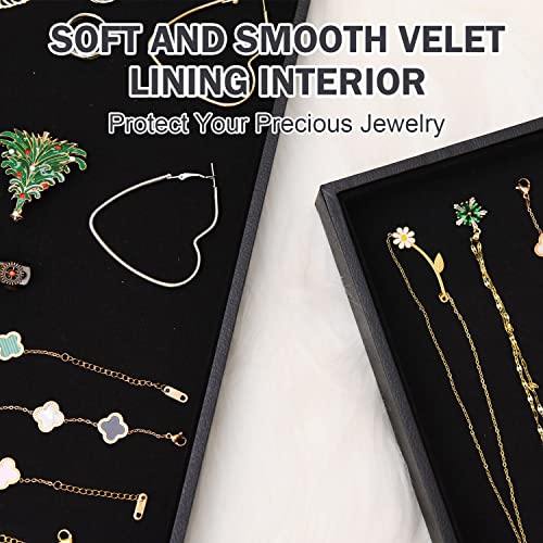 Velvet Jewelry Tray for Drawers Black Jewelrys Display Tray Stackable Jewelry Organizer Trays for Necklace Bracelet Ring Watch (1, Black)