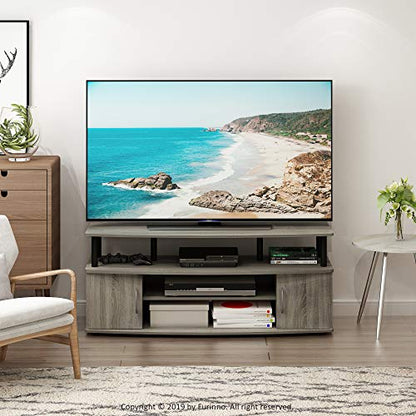 Furinno JAYA Large Entertainment Stand for TV Up to 55 Inch, French Oak Grey/Black | with Open Shelf, TV Console, for TV up to 55 Inch, 2 Doors and Cable Management Holes, for Living Room, Bedroom