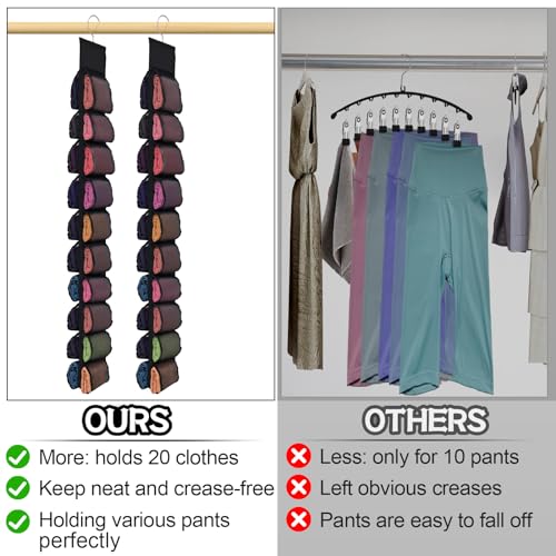 2 Pack 40-Pocket Hanging Legging Organizer Storage, Dorm Essentials | Double-sided, Breathable Mesh, Saving Space, Storage Yoga T-Shirts Bras Socks Pants Tank Top Towel