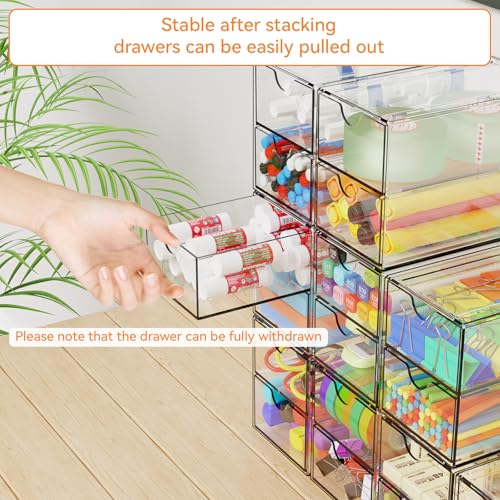 9 Pack Small Acrylic Drawers With 18 Drawers,Clear Drawer Organizers Stackable,School,Office Supplies Organizer And Storage Bins for Stationery,Pen,Pencil,Craft,Glasses,Sunglass Organizer Case