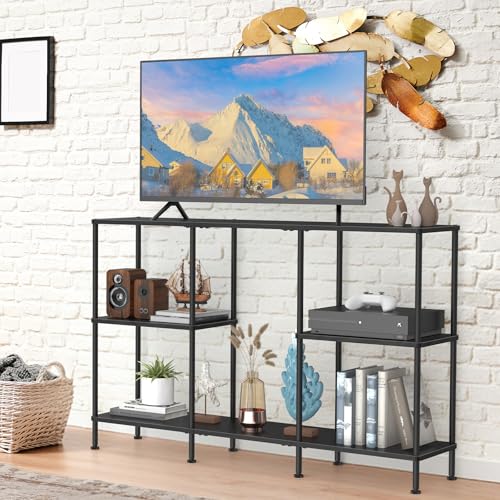 Tall TV Stands for Bedroom Living Room, Black TV Stand for 50 43 40 Inch TV | Tall Entertainment Center with Open Storage,3 Tier TV Stands TV Console Table for Bedroom, Media Cabinet with Shelves, Black
