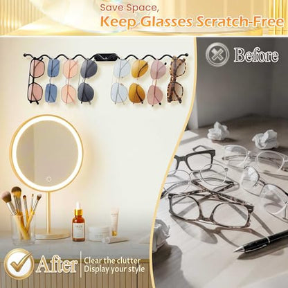 AQAREA Wall Mounted Sunglasses Organizer: Industrial Metal Glasses Holder Stand with Large Capacity
