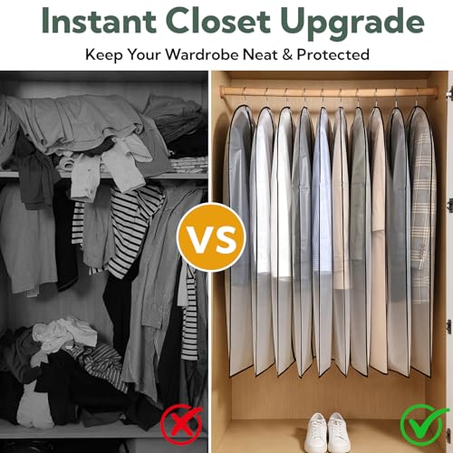 24 Pack Garment Bags for Hanging Clothes, 40" Clear PEVA Garment Bags with Zipper, Dustproof Clothes Covers for Suits, Shirts, Jackets and Dresses, Reusable Hanging Garment Bags for Closet Storage