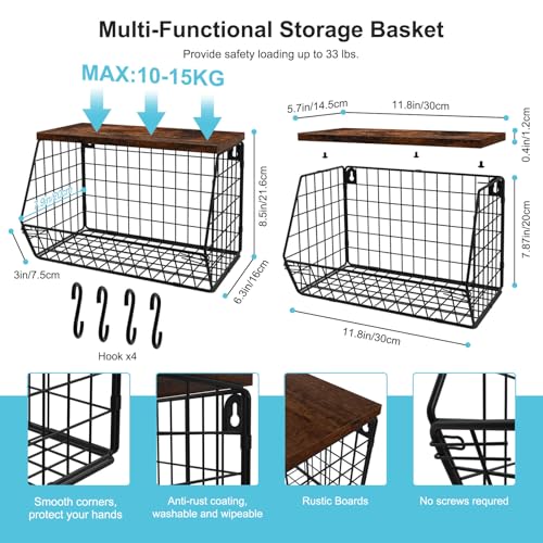 MSJGA Laundry Room Shelves, Wall Mounted Storage Basket, 11.8"Wx7.9"Dx8.5"H | Stackable Wire Wall Shelves Organizer for Towels, Detergent, Tissues, Space-Saving Over Washer & Dryer, Small Spaces