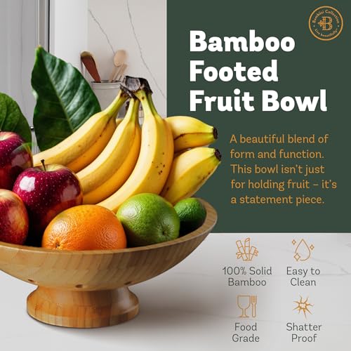 Wooden Fruit Bowl for Kitchen Counter, Bamboo Pedestal Fruit Basket, Vented | Keeps Produce Fresh Longer, Airflow Holes Reduce Trapped Moisture, Anti Slip Base, Holds Bananas and Vegetables, Frutero