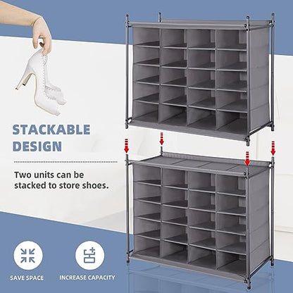 STORAGE MANIAC Stackable Shoe Cubby Organizer, Free Standing Shoe Cube Rack for Entryway, Bedroom, Apartment, Closet, 20-Cube Gray